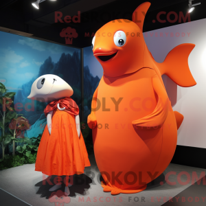 Orange Whale maskot kostume...