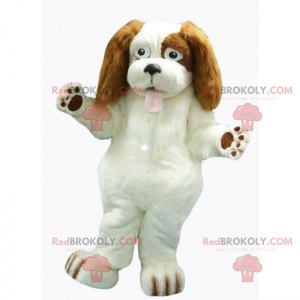 Mascote cão branco com orelhas castanhas compridas -