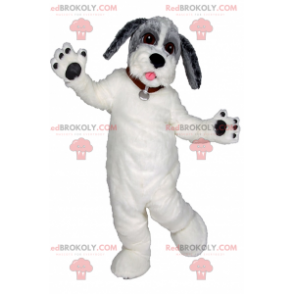 Biały pies maskotka i szara głowa - Redbrokoly.com
