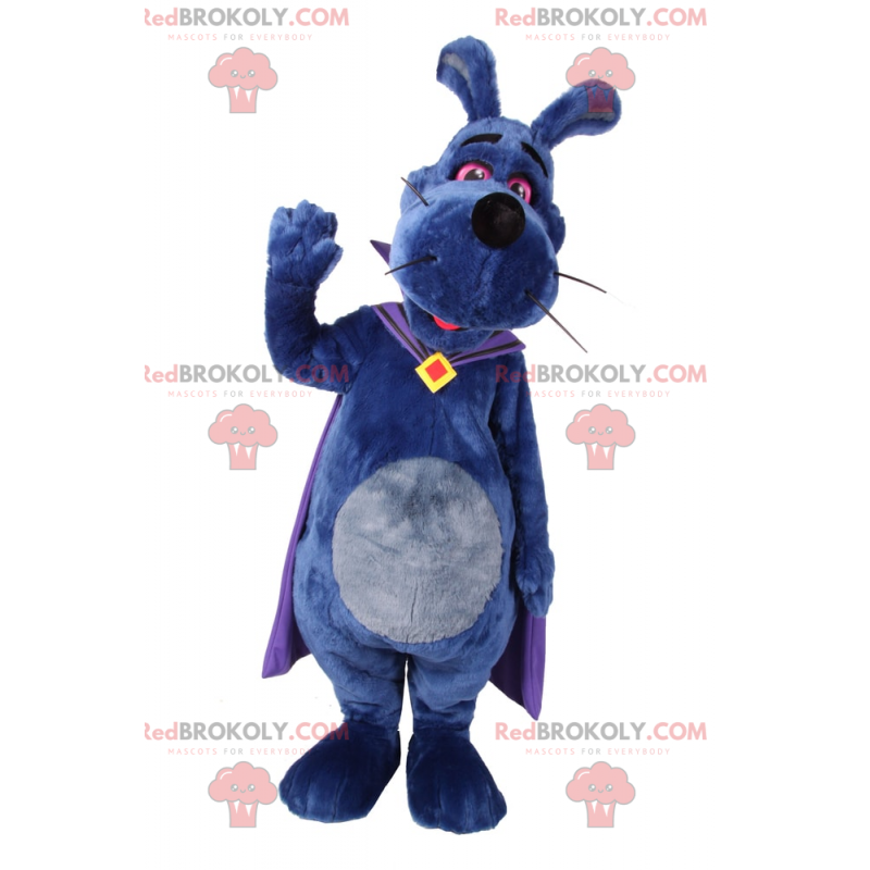 Mascote cão azul com capa roxa - Redbrokoly.com