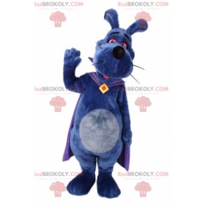 Blå hundemaskot med lilla kappe - Redbrokoly.com