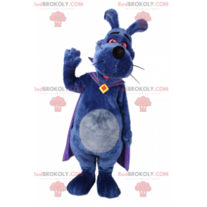 Modrý psí maskot s fialovým pláštěm - Redbrokoly.com