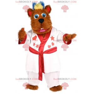 Dog mascot in white bathrobe with heart - Redbrokoly.com