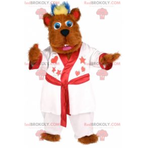 Dog mascot in white bathrobe with heart - Redbrokoly.com