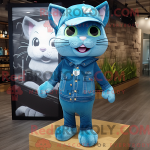 Cyan Cat Maskottchen Kostüm...