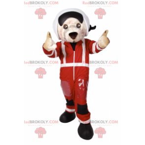 Mascotte de chien en tenue de pilote de course - Redbrokoly.com