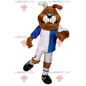 Hundemaskot i blå og hvid fodboldudstyr - Redbrokoly.com