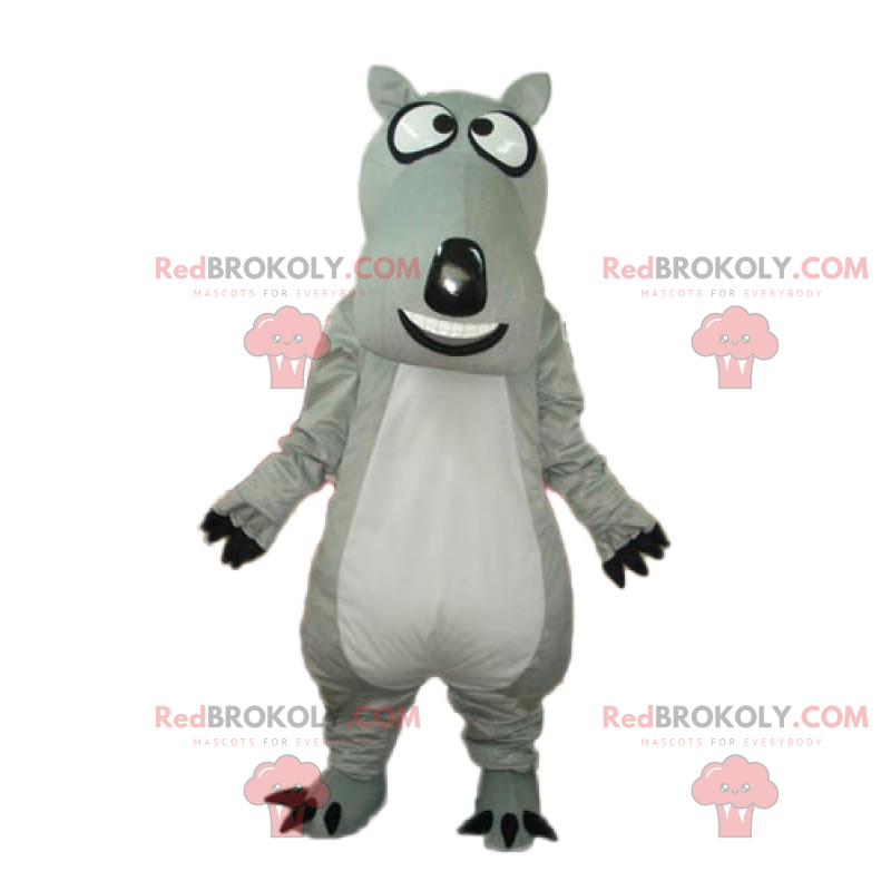 Gray dog ​​mascot with big head - Redbrokoly.com