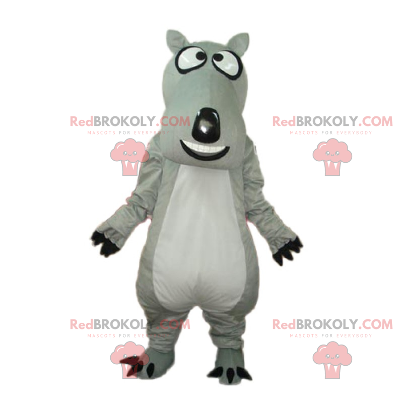 Šedý pes maskot s velkou hlavou - Redbrokoly.com Šedý pes maskot s velkou hlavou - Redbrokoly.com