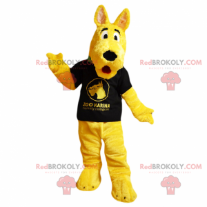 Gelbes Hundemaskottchen mit schwarzem T-Shirt - Redbrokoly.com