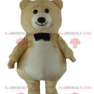 Mascotte de gros nounours en peluche beige et blanc -