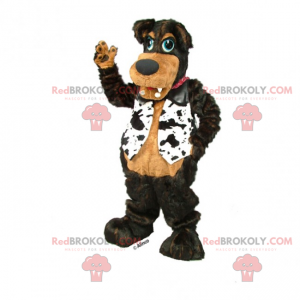 Czarny pies maskotka z czarno-białą kurtką - Redbrokoly.com
