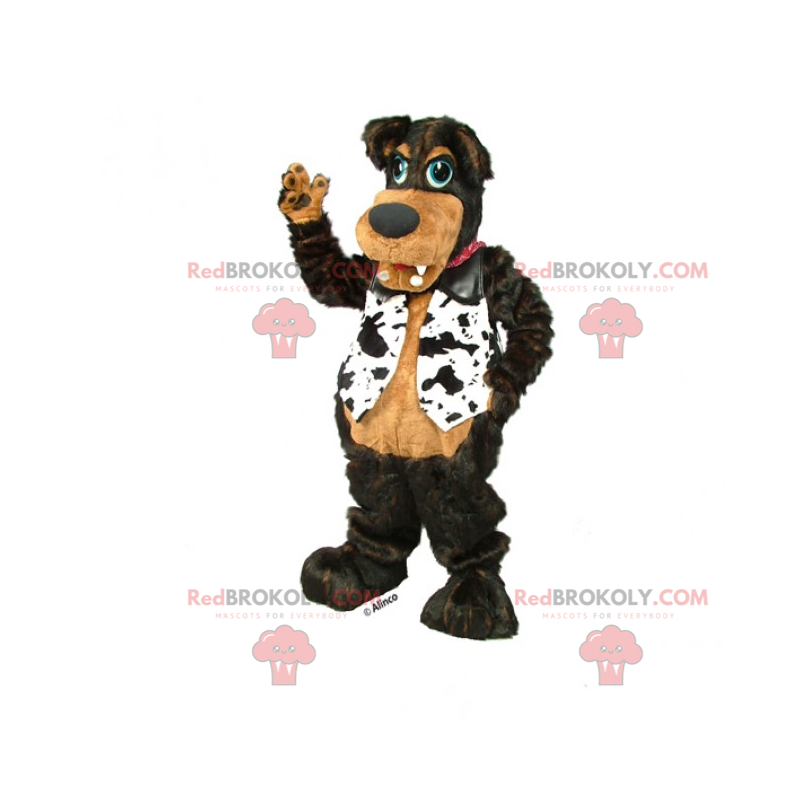 Mascotte cane nero con giacca bianca e nera - Redbrokoly.com Mascotte cane nero con giacca bianca e nera - Redbrokoly.com