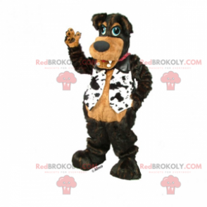 Mascotte de chien noir avec veston noir et blanc -