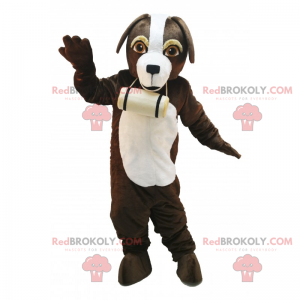 Mascote do cão São Bernardo com seu pequeno barril -