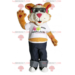 Mascote cachorrinho com óculos escuros e jeans - Redbrokoly.com