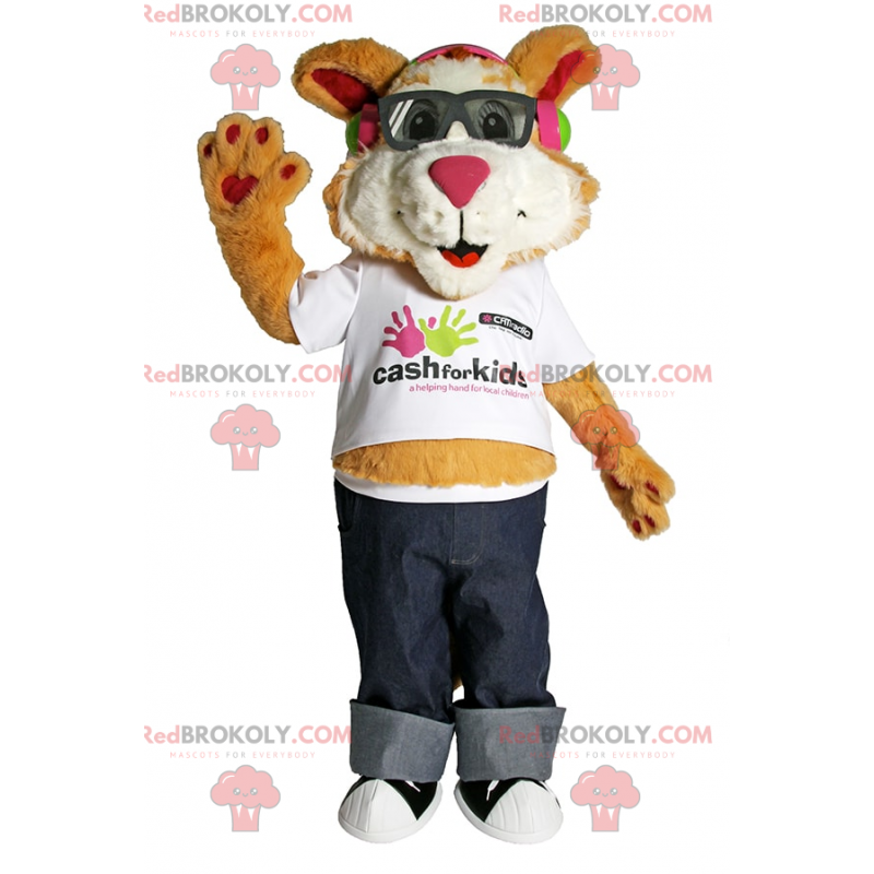 Mascotte cucciolo con occhiali da sole e jeans - Redbrokoly.com