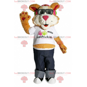 Mascota cachorro con gafas de sol y jeans - Redbrokoly.com