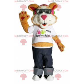 Welpenmaskottchen mit Sonnenbrille und Jeans - Redbrokoly.com
