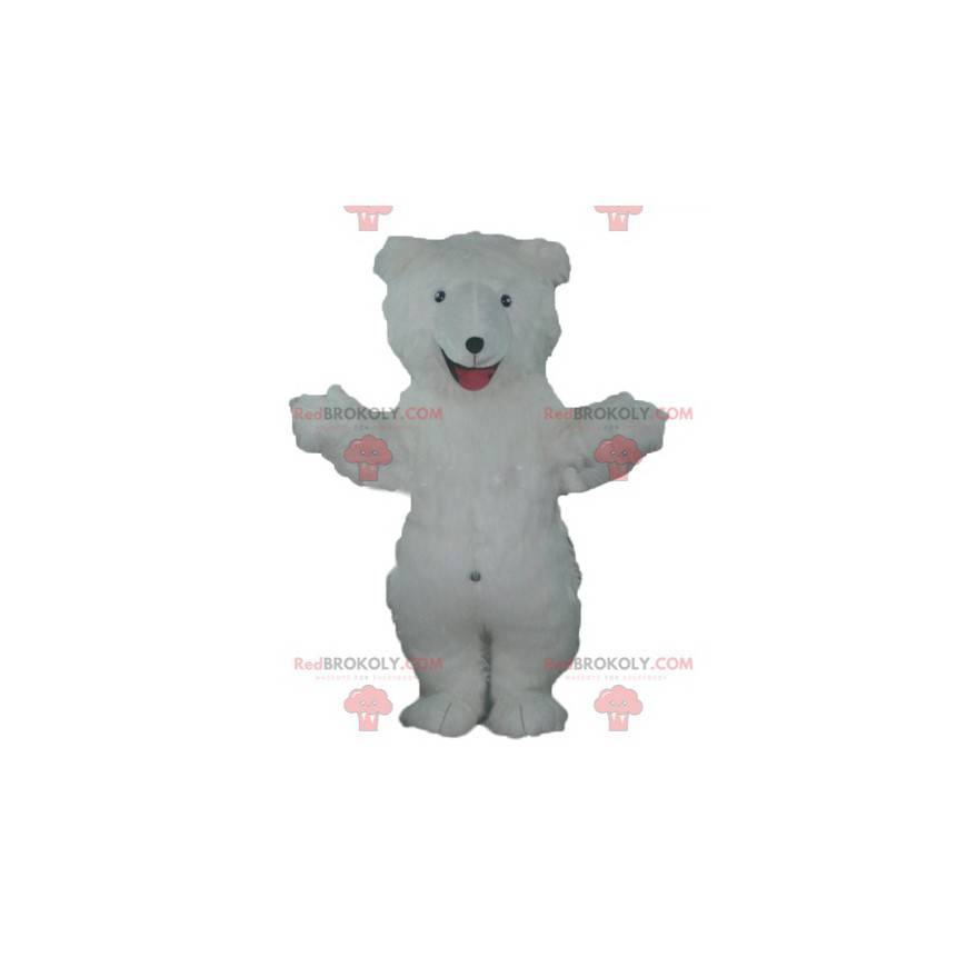 Mascotte d'ours en peluche blanc tout poilu - Redbrokoly.com