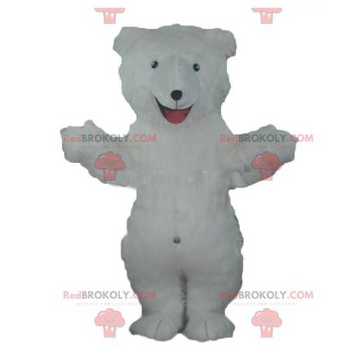 Mascotte d'ours en peluche blanc tout poilu - Redbrokoly.com