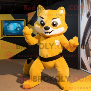 Gul Marten maskot drakt...