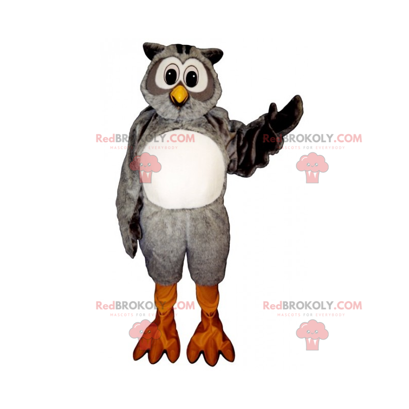 Mascote coruja cinza e branca - Redbrokoly.com