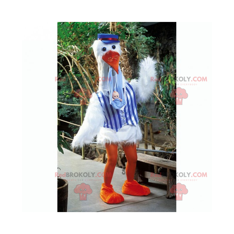 Stork mascot with baby - Redbrokoly.com