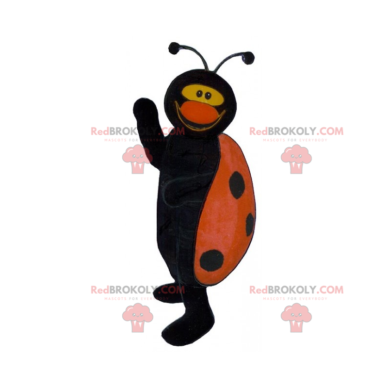 Lieveheersbeestje mascotte zwart en rood glimlachen -