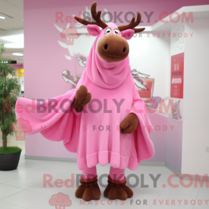 Rosa elgmaskotdraktfigur...