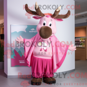 Rosa elgmaskotdraktfigur...