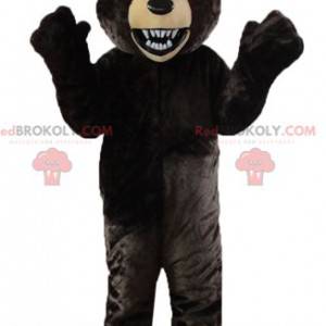 Mascotte d'ours noir et beige à l'air rugissant - Redbrokoly.com