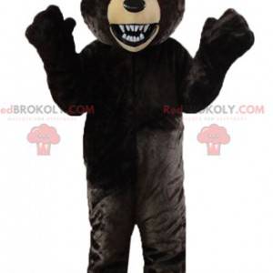 Černý a béžový medvěd maskot řvoucí vzduch - Redbrokoly.com