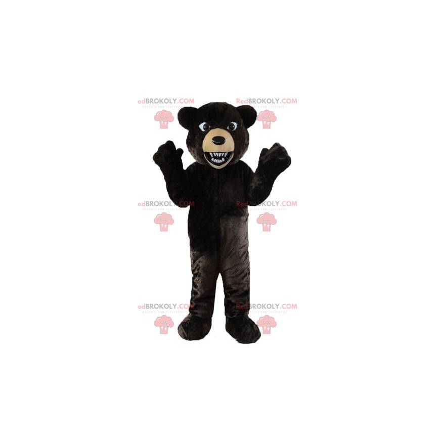 Mascotte d'ours noir et beige à l'air rugissant - Redbrokoly.com