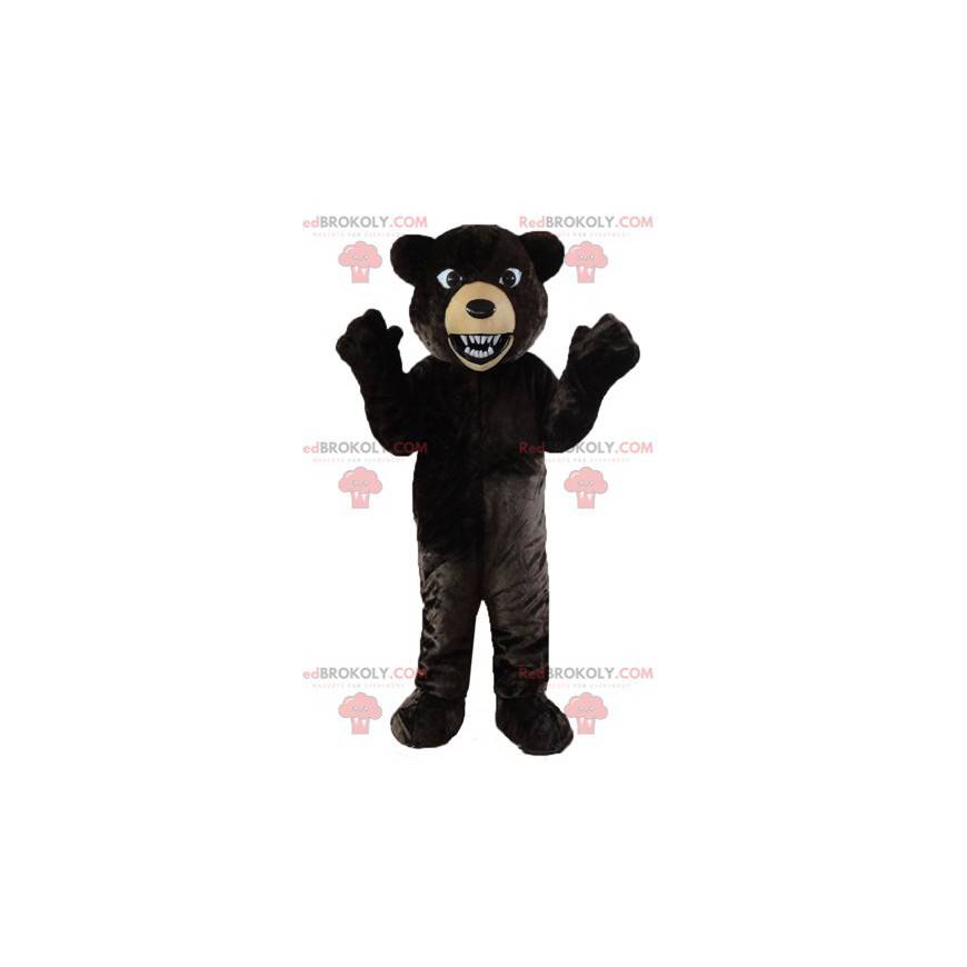 Zwarte en beige beer mascotte brullende lucht - Redbrokoly.com