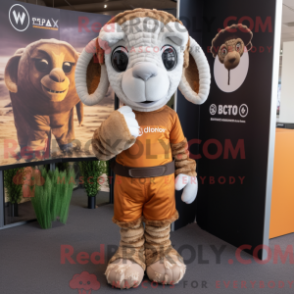 Fantasia de mascote de carneiro marrom com macacão e xale - Ram mascotes - REBROKO_249535 - RedBrokoly.com
