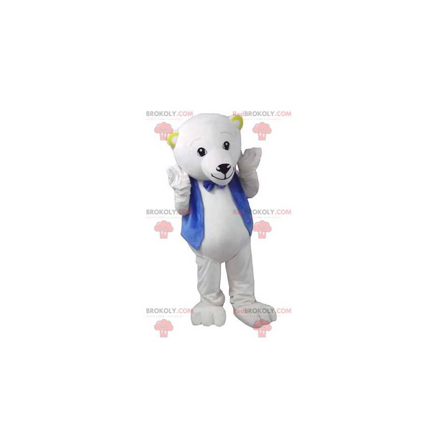 Mascote do urso polar com colete e gravata borboleta -