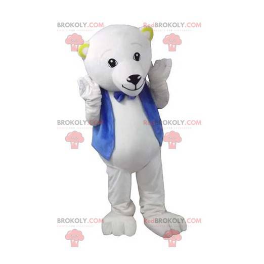 Mascote do urso polar com colete e gravata borboleta -