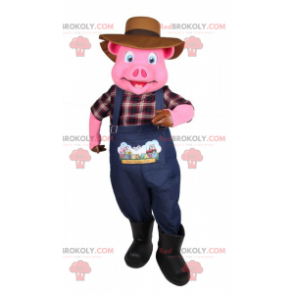 Rosa Schweinemaskottchen im Bauernoutfit - Redbrokoly.com