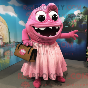 Pink Piranha maskot kostume...