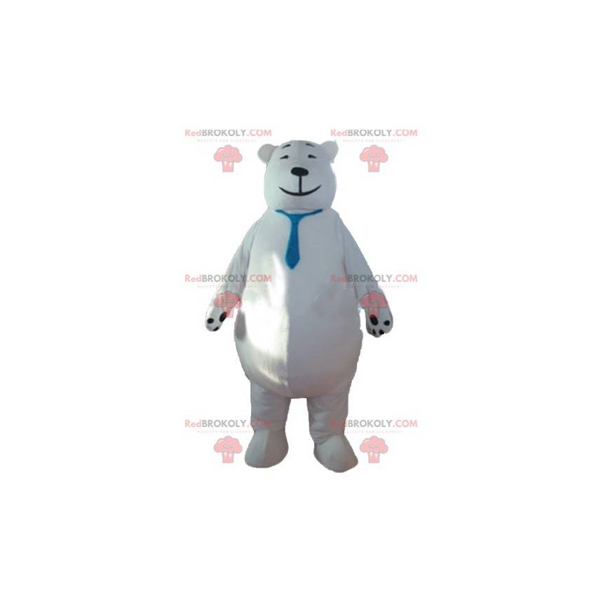 Mascotte de gros ours polaire avec une cravate bleue -