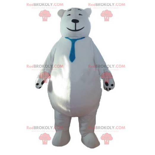 Mascotte de gros ours polaire avec une cravate bleue -