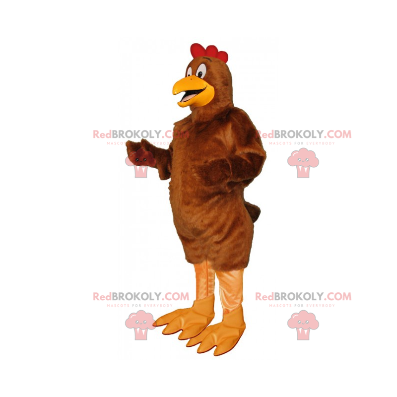 Braunes Hahnmaskottchen mit rotem Wappen - Redbrokoly.com Braunes Hahnmaskottchen mit rotem Wappen - Redbrokoly.com