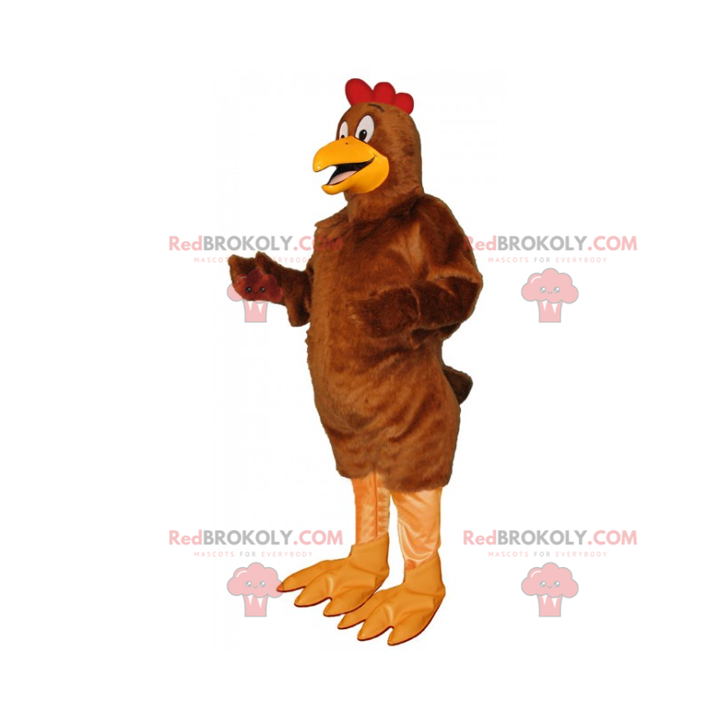 Brown rooster mascot with red crest - Redbrokoly.com