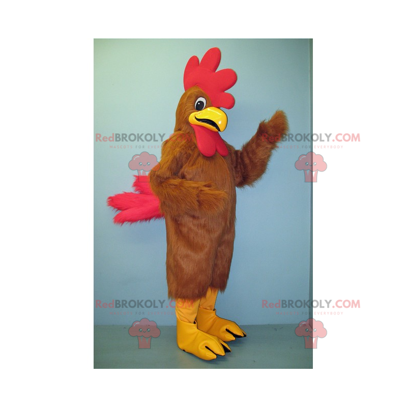 Brown rooster mascot with large red crest - Redbrokoly.com