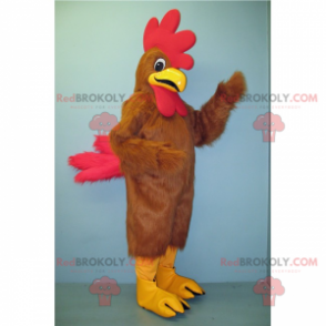 Mascotte de coq marron avec grande crête rouge - Redbrokoly.com