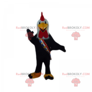 Mascotte zwarte haan met driekleurige sjaal - Redbrokoly.com