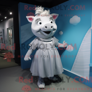 Grå so maskot kostume...