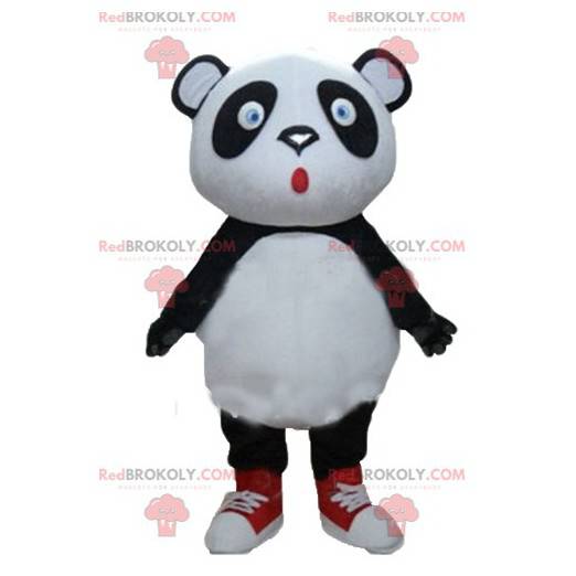 Gran mascota panda blanco y negro con ojos azules -