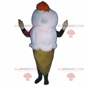 Mascotte del cono gelato alla vaniglia con una fragola -